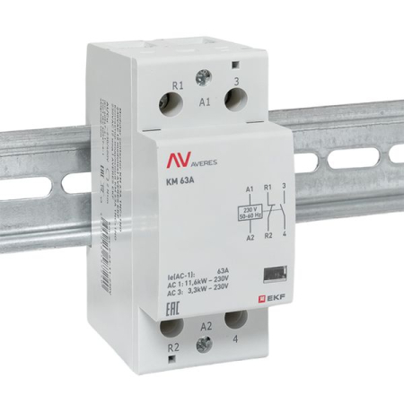 Контактор модульный КМ 63А 1NC+1NO 230VAC (2 мод.) AVERES EKF
