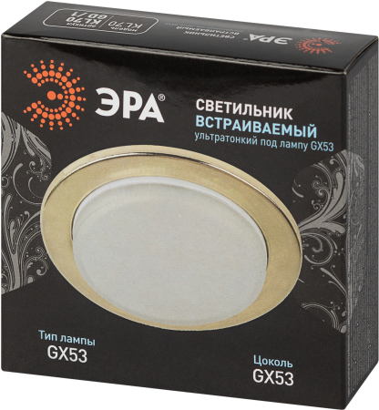 KL70 GD /1  KL70 GD /1 Светильник ЭРА под лампу Gx53 тонкий, 220V, 13W, золото