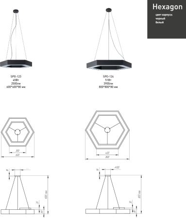 SPO-124-W-40K-051  Светильник светодиодный Geometria ЭРА Hexagon SPO-124-W-40K-051 51Вт 4000К 3900Лм IP40 800*800*80 белый подвесной