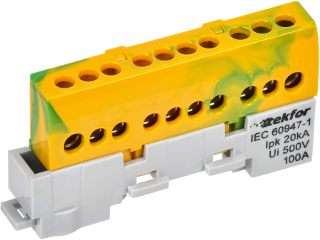 TEKFOR Шина PE "земля" изол. на унив. держ. 6х9-10-ЖЗ IEK