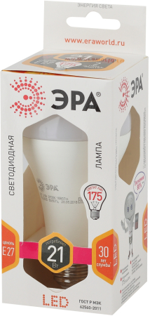 Лампы СВЕТОДИОДНЫЕ СТАНДАРТ LED A65-21W-827-E27  ЭРА (диод, груша, 21Вт, тепл, E27)