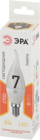 Лампа светодиодная Эра LED BXS-7W-827-E14 (диод, свеча на ветру, 7Вт, тепл, E14)