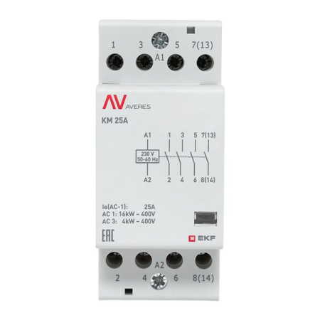 Контактор модульный КМ 25А 4NO 230VAC (2 мод.) AVERES EKF