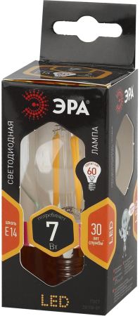 Лампа светодиодная Эра F-LED P45-7W-827-E14 (филамент, шар, 7Вт, тепл, E14)