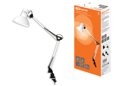 Светильник струбцина 220В, 40Вт, E27 белый глянец TDM (ЕС)