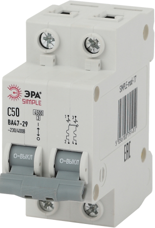 Автоматич. вык-ль SIMPLE-mod-17 ВА47-29 2P 50А 4,5кА х-ка C ЭРА SIMPLE