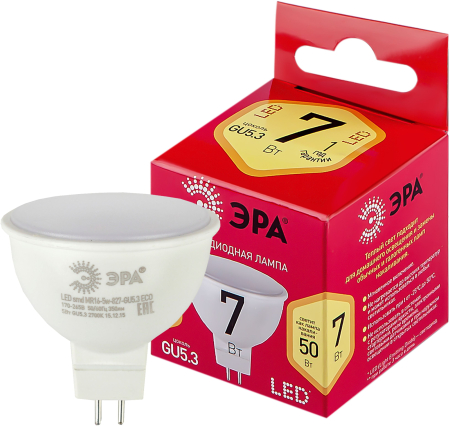 Лампочка светодиодная ЭРА RED LINE LED MR16-7W-827-GU5.3 R GU5.3 7 Вт софит теплый белый свет