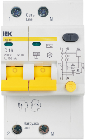 Диф. автомат АД12 2Р 16А 100мА IEK