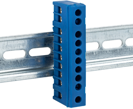 Шина "0" N (6х9мм) 10 отверстий латунь синий изолированный корпус на DIN-рейку EKF PROxima