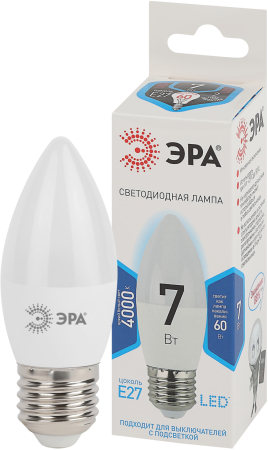 Лампа светодиодная Эра LED B35-7W-840-E27 (диод, свеча, 7Вт, нейтр, E27),