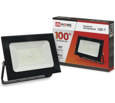 Прожектор светодиодный СДО-7 100Вт 230В 6500К IP65 черный IN HOME
