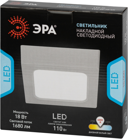 LED 20-18-4K  Светильник светодиодный ЭРА LED 20-18-4K накладной квадратный 18Вт 4000К