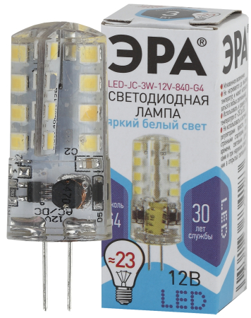 Лампы СВЕТОДИОДНЫЕ СТАНДАРТ LED JC-3W-12V-840-G4  ЭРА (диод, капсула, 3Вт, нейтр, G4)