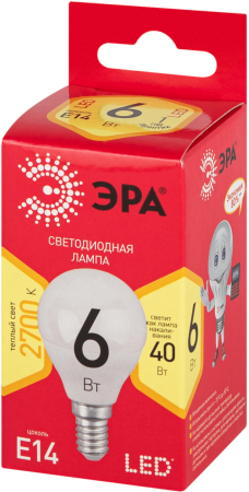 Лампочка светодиодная ЭРА RED LINE LED P45-6W-827-E14 R Е14 / E14 6 Вт теплый белый свет