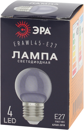 ERAWL45-E27  Лампочка светодиодная ЭРА STD ERAWL45-E27 E27 / Е27 1Вт шар прозрачный для белт-лайт