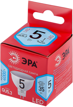 LED MR16-5W-840-GU5.3 R  Лампочка светодиодная ЭРА RED LINE LED MR16-5W-840-GU5.3 R GU5.3 5 Вт софит нейтральный белый свет