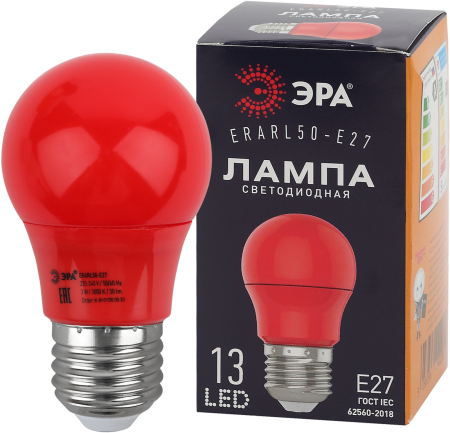ERARL50-E27 ЭРА LED A50-3W-E27 ЭРА (диод. груша красн., 13SMD, 3W, E27, для белт-лайт) (10/100/4500)