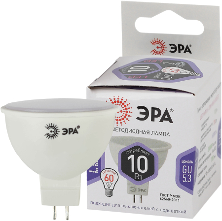 Лампочка светодиодная ЭРА STD LED MR16-10W-860-GU5.3 GU5.3 10Вт софит холодный дневной свет
