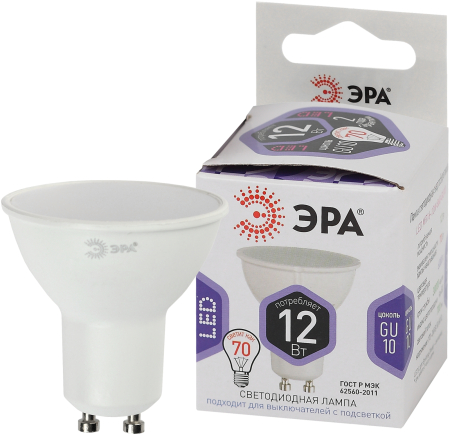 LED MR16-12W-860-GU10 ЭРА (диод, софит, 12Вт, холод, GU10) (10/100/4200)