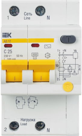 Диф. автомат АД12 2Р 25А 100мА IEK