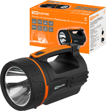 Фонарь  светодиод. "Прожектор 13", аккумуляторн., 10 Вт LED+24 SMD, 1150 лм, SLA 3,5 А*ч, 230 В, TDM