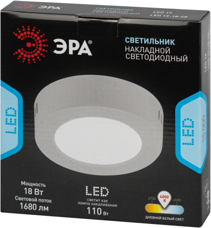 LED 19-18-4K  Светильник светодиодный ЭРА LED 19-18-4K накладной круглый 18Вт 4000К