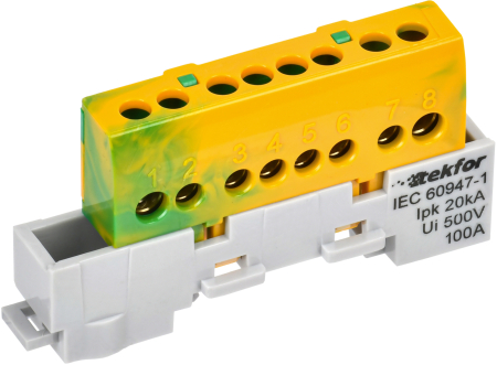 TEKFOR Шина PE "земля" изол. на унив. держ. 6х9-8-ЖЗ IEK