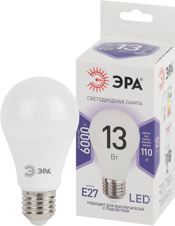 Лампы СВЕТОДИОДНЫЕ СТАНДАРТ LED A60-13W-860-E27  ЭРА (диод, груша, 13Вт, хол, E27)