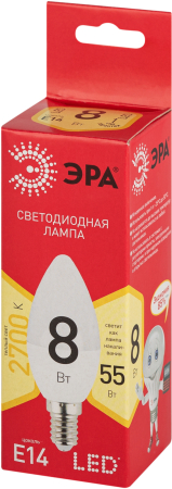 Лампочка светодиодная ЭРА RED LINE LED B35-8W-827-E14 R Е14 / E14 8 Вт свеча теплый белый свет