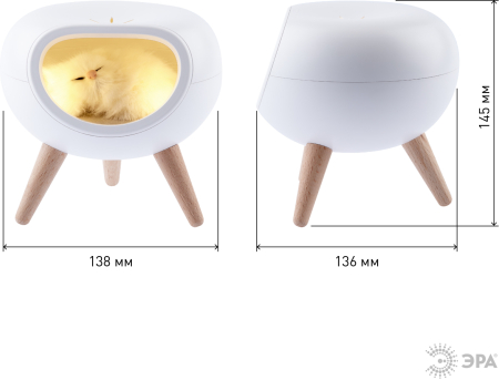 NLED-467-1W-W  Детский ночник - светильник светодиодный ЭРА NLED-467-1W-W котик белый