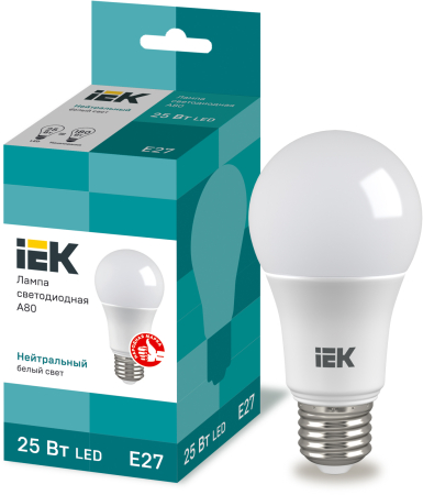 Лампа LED A80 шар 25Вт 230В 4000К E27 IEK