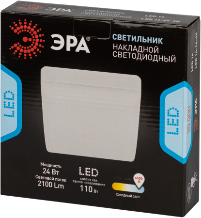 LED 16-24-6K  Светильник светодиодный ЭРА LED 16-24-6K накладной квадратный 24Вт 6500К