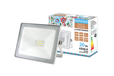 Прожектор светодиодный СДО-04-020Н 20 Вт, 6500 К, IP65, белый, Народный