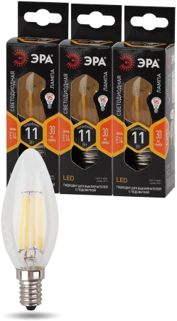 F-LED B35-11w-827-E14 ЭРА (филамент, свеча, 11Вт, тепл, E14) (10/100/5000)