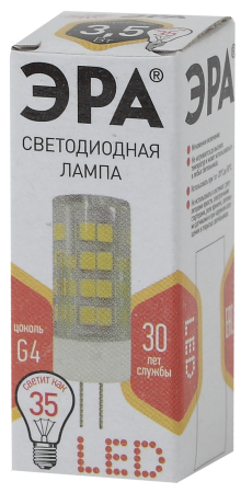 Лампы СВЕТОДИОДНЫЕ СТАНДАРТ LED JC-3,5W-220V-CER-827-G4  ЭРА (диод, капсула, 3,5Вт, тепл, G4)
