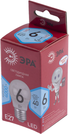 LED P45-6W-840-E27 R ЭРА (диод, шар, 6Вт, нейтр, E27) (10/100/4000)