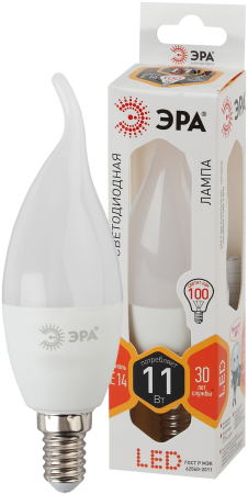 Лампа светодиодная Эра LED BXS-11W-827-E14 (диод, свеча на ветру, 11Вт, тепл, E14)