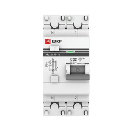 Дифференциальный автомат АД-32 1P+N 32А/100мА (хар. C, AC, электронный, защита 270В) 4,5кА EKF PROxi