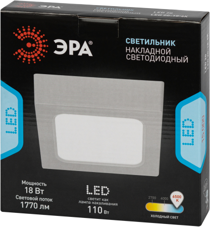LED 20-18-6K  Светильник светодиодный ЭРА LED 20-18-6K накладной квадратный 18Вт 6500К