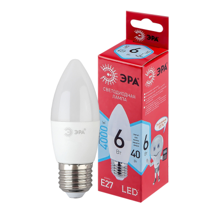 LED B35-6W-840-E27 R ЭРА (диод, свеча, 8Вт, нейтр, E27)