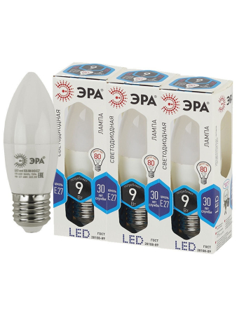 Лампа светодиодная Эра LED B35-9W-840-E27 (диод, свеча, 9Вт, нейтр, E27)