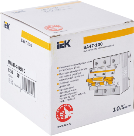 Авт. выкл. ВА47-100 3Р 50А 10 кА х-ка С IEK
