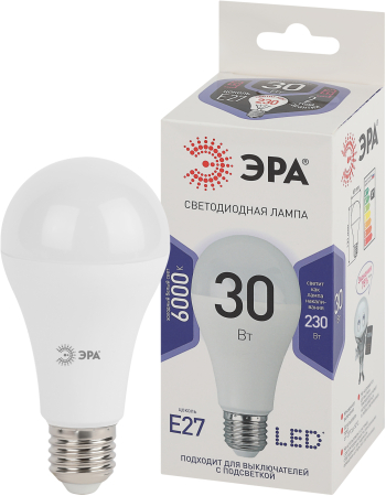 LED A65-30W-860-E27 ЭРА (диод, груша, 30Вт, холодный, E27) (10/100/1200)