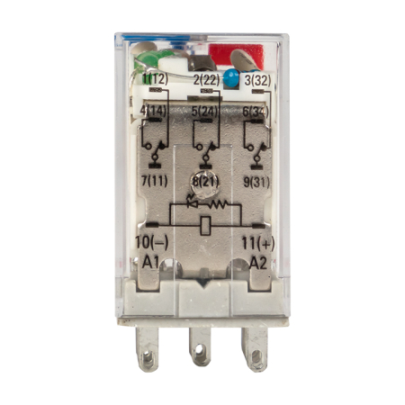 Реле промежуточное с кнопкой и мех. Индикацией RPAt 22/3 10A 24В DC EKF AVERES