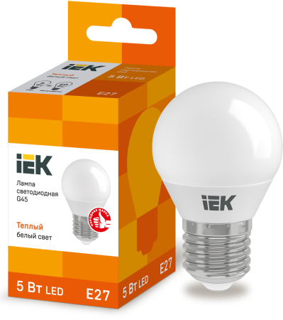 Лампа светодиодная ECO G45 шар 5Вт 230В 3000К E27 IEK
