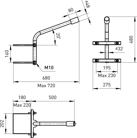 SPP-AC4-0-350-048  ЭРА Кронштейн  на опору с 2 хомутами 625*460*280,   d 48