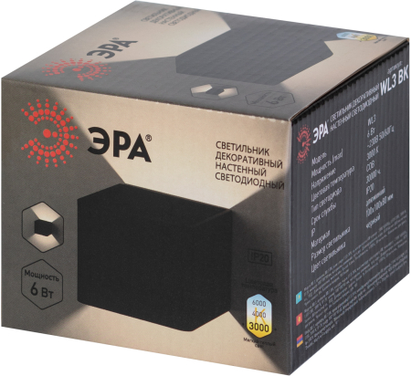 Светильник WL3 BK  ЭРА Декоративная подсветка светодиодная 6Вт IP 20 черный