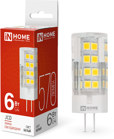 Лампа светодиодная LED-JCD 6Вт 230В G4 4000К 570Лм IN HOME