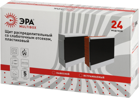 bs-24f  Щит распределительный со слаботочным отсеком ЭРА MultiBox bs-24f встраиваемый пластиковый 24 модуля IP40