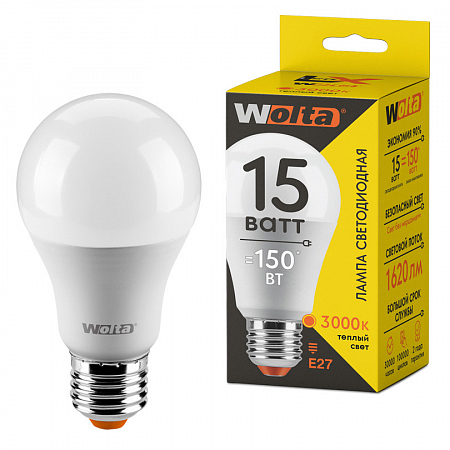 Лампа LED WOLTA A60 15Вт 1620лм Е27 3000К    1/50